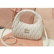 Miu Miu Wander matelassé nappa leather mini hobo bag 5BC125 White