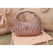 Miu Miu Wander matelassé nappa leather mini hobo bag 5BC125 Nude Pink