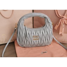 Miu Miu Wander matelassé nappa leather mini hobo bag 5BC125 Gray
