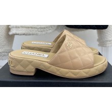 Chanel Heel 3cm Quilting Logo Mules Beige 2023