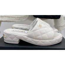 Chanel Heel 3cm Quilting Logo Mules White 2023