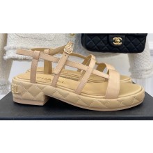Chanel Heel 3cm Quilting Logo Sandals Beige 2023