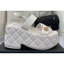 Chanel Heel 7.5cm Platform Quilting CC Logo Sandals White 2023