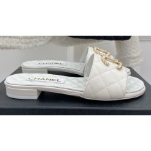Chanel Heel 2cm Quilting Chain CC Logo Mules White 2023