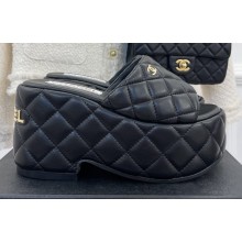 Chanel Heel 7.5cm Platform Quilting Logo Mules Black 2023