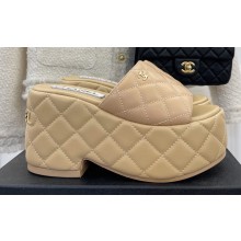 Chanel Heel 7.5cm Platform Quilting Logo Mules Beige 2023
