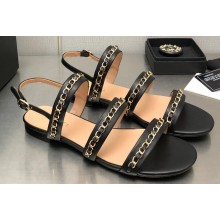 Chanel Chain Lambskin Flat Sandals Black 2023