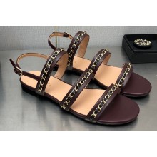 Chanel Chain Lambskin Flat Sandals Burgundy 2023
