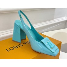 Louis Vuitton Heel 8.5cm Shake Slingback Pumps in Patent calf leather Turquoise Green 2023