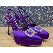 Valentino Heel 10.3cm Platform 2cm VLogo Signature Slingback Pumps Satin Purple 2023