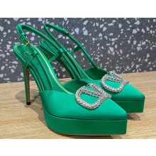 Valentino Heel 10.3cm Platform 2cm VLogo Signature Slingback Pumps Satin Green 2023