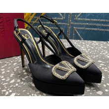 Valentino Heel 10.3cm Platform 2cm VLogo Signature Slingback Pumps Satin Black 2023