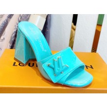 Louis Vuitton Heel 8.5cm Shake Mules in Patent calf leather Turquoise Green 2023