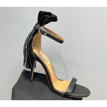 Aquazzura Heel 9.5cm Whip-It Fringe Leather Sandals Black 2023