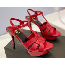 Saint Laurent Heel 10.3cm Platform 2.5cm Tribute Sandals in Smooth Leather 315490 Red
