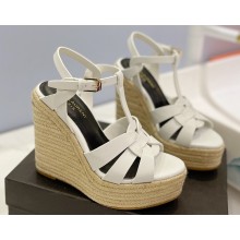 Saint Laurent Heel 12.5cm Platform 3.5cm Tribute Wedge Espadrilles in Smooth Leather 611924 White