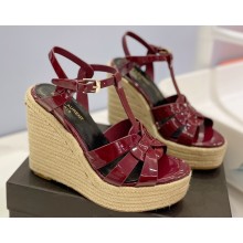 Saint Laurent Heel 12.5cm Platform 3.5cm Tribute Wedge Espadrilles in Patent Leather 611924 Burgundy