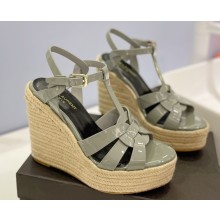 Saint Laurent Heel 12.5cm Platform 3.5cm Tribute Wedge Espadrilles in Patent Leather 611924 Gray