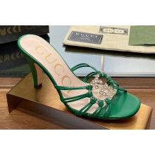 Gucci Heel 9cm Slide Sandals Green with crystals Interlocking G 2023