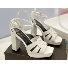 Saint Laurent Heel 10cm Platform 2cm Tribute Sandals in Smooth Leather White