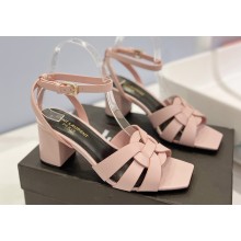Saint Laurent Heel 6.5cm Tribute Sandals in Smooth Leather Pink