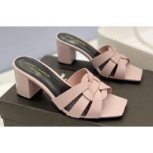 Saint Laurent Heel 6.5cm Tribute Mules Slide Sandals in Smooth Leather Pink