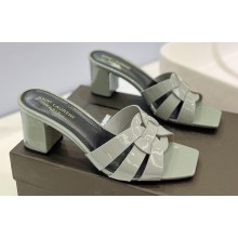 Saint Laurent Heel 6.5cm Tribute Mules Slide Sandals in Patent Leather Gray