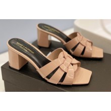 Saint Laurent Heel 6.5cm Tribute Mules Slide Sandals in Patent Leather Nude
