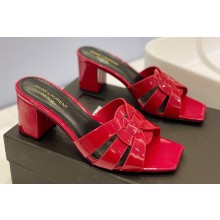 Saint Laurent Heel 6.5cm Tribute Mules Slide Sandals in Patent Leather Red