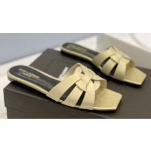 Saint Laurent Tribute Flat Mules Slide Sandals in Smooth Leather 571952 Beige