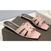 Saint Laurent Tribute Flat Mules Slide Sandals in Smooth Leather 571952 Pink