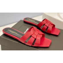 Saint Laurent Tribute Flat Mules Slide Sandals in Smooth Leather 571952 Red