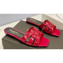 Saint Laurent Tribute Flat Mules Slide Sandals in Patent Leather 571952 Red