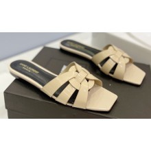 Saint Laurent Tribute Flat Mules Slide Sandals in Patent Leather 571952 Beige