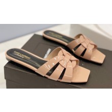 Saint Laurent Tribute Flat Mules Slide Sandals in Patent Leather 571952 Nude