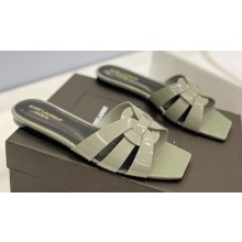 Saint Laurent Tribute Flat Mules Slide Sandals in Patent Leather 571952 Gray