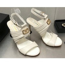 Chanel Heel CC Logo Sandals Leather White 2023