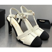 Chanel Heel CC Logo Lambskin and Grosgrain Open Shoes G39016 White 2023