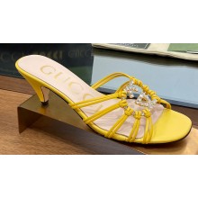 Gucci Heel 4.5cm Slide Sandals Yellow with crystals Interlocking G 2023