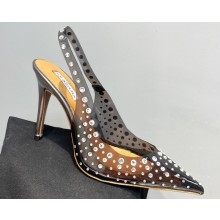 Aquazzura Heel 10.5cm PVC Starburst Crystal Slingback Pumps Black 2023