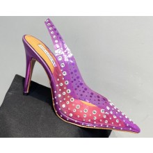 Aquazzura Heel 10.5cm PVC Starburst Crystal Slingback Pumps Purple 2023