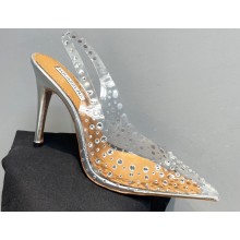 Aquazzura Heel 10.5cm PVC Starburst Crystal Slingback Pumps Silver 2023