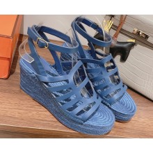 Hermes Heel 8.5cm Platform 5cm Catalya Wedge Espadrilles Blue 2023