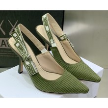 Dior Heel 9.5cm J'Adior Slingback Pumps in Green Embroidered Cotton 2023