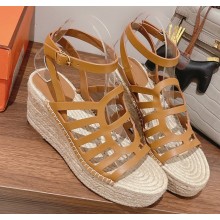Hermes Heel 8.5cm Platform 5cm Catalya Wedge Espadrilles Brown 2023