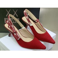 Dior Heel 6.5cm J'Adior Slingback Pumps in Red Embroidered Cotton 2023