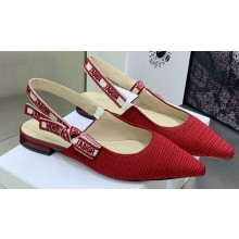 Dior J'Adior Slingback Ballerina Flats in Red Embroidered Cotton 2023