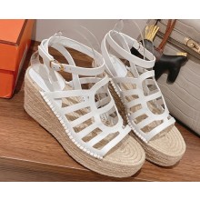 Hermes Heel 8.5cm Platform 5cm Catalya Wedge Espadrilles White 2023