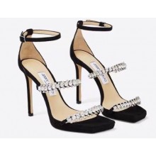 Jimmy Choo Heel 10cm Bing Sandals Black with Crystal Straps 2023