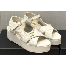 Chanel Heel 5cm CC Logo Sandals G39918 Leather White 2023